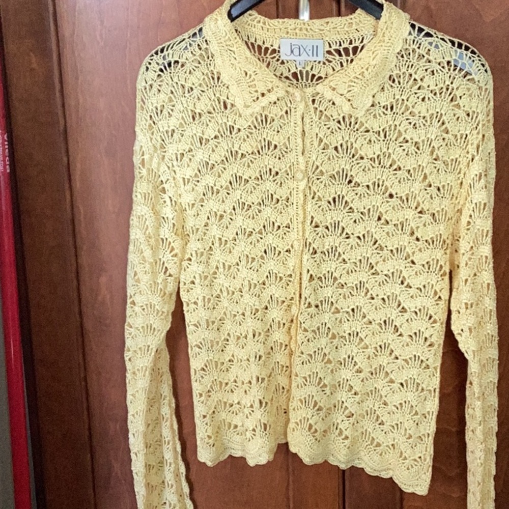 Jax Yellow Cardigan Sweater with Intricate Knit Design
